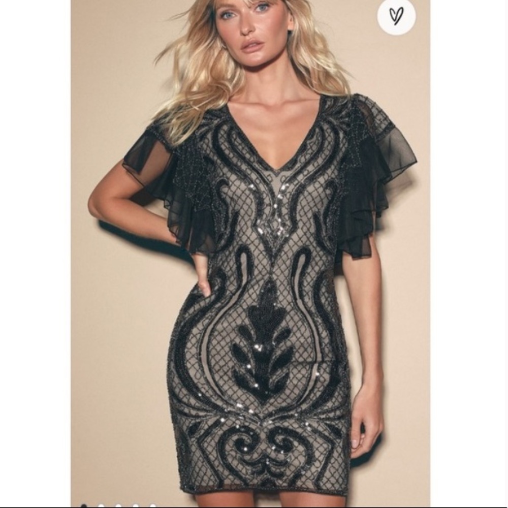 Lulus Hold You Dear Black Beaded Sequin Dress